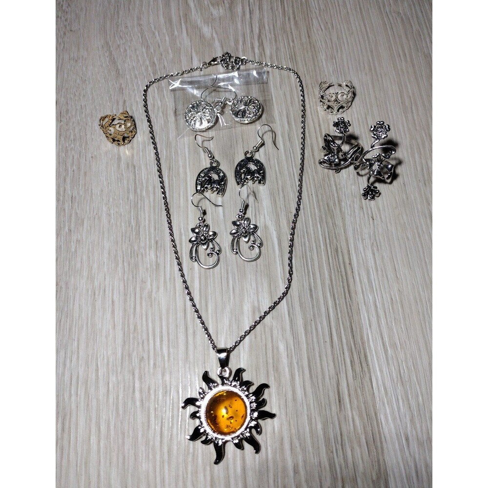 Jewelry Bundle - 3 Pairs of Earrings, 4 Rings, 1 Necklace